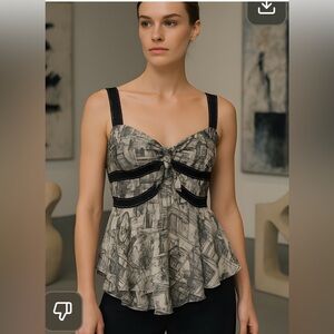 Diane Von Furstenberg Black and White Ruffled Bustier Tank Top
100% SILK